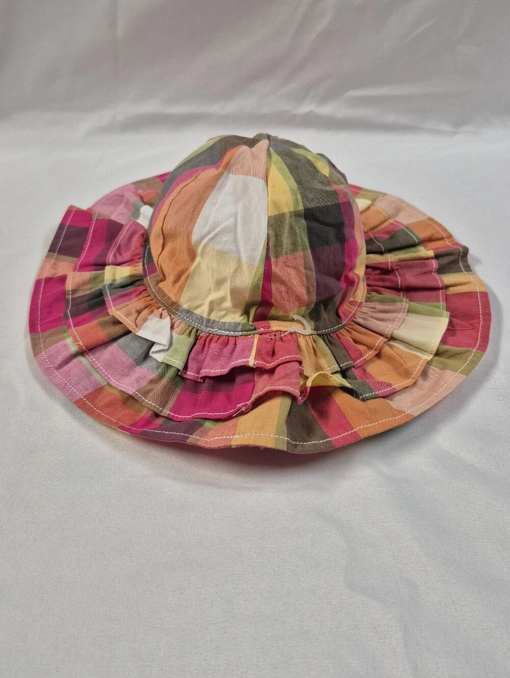Gymboree Toddler Girls Plaid Ruffle Sun Hat Multicolor Beach Bucket Hat 2T-3T